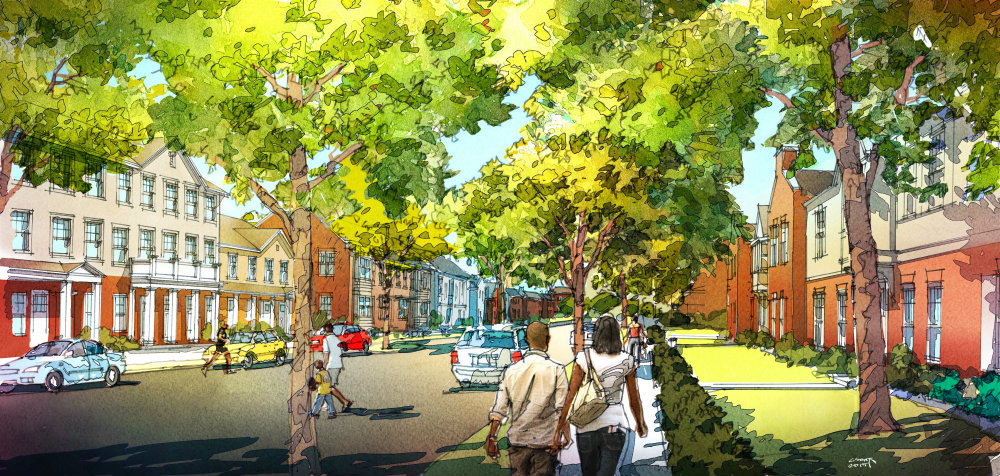 Rendering of a Neighborhood Street at Preservation Square.